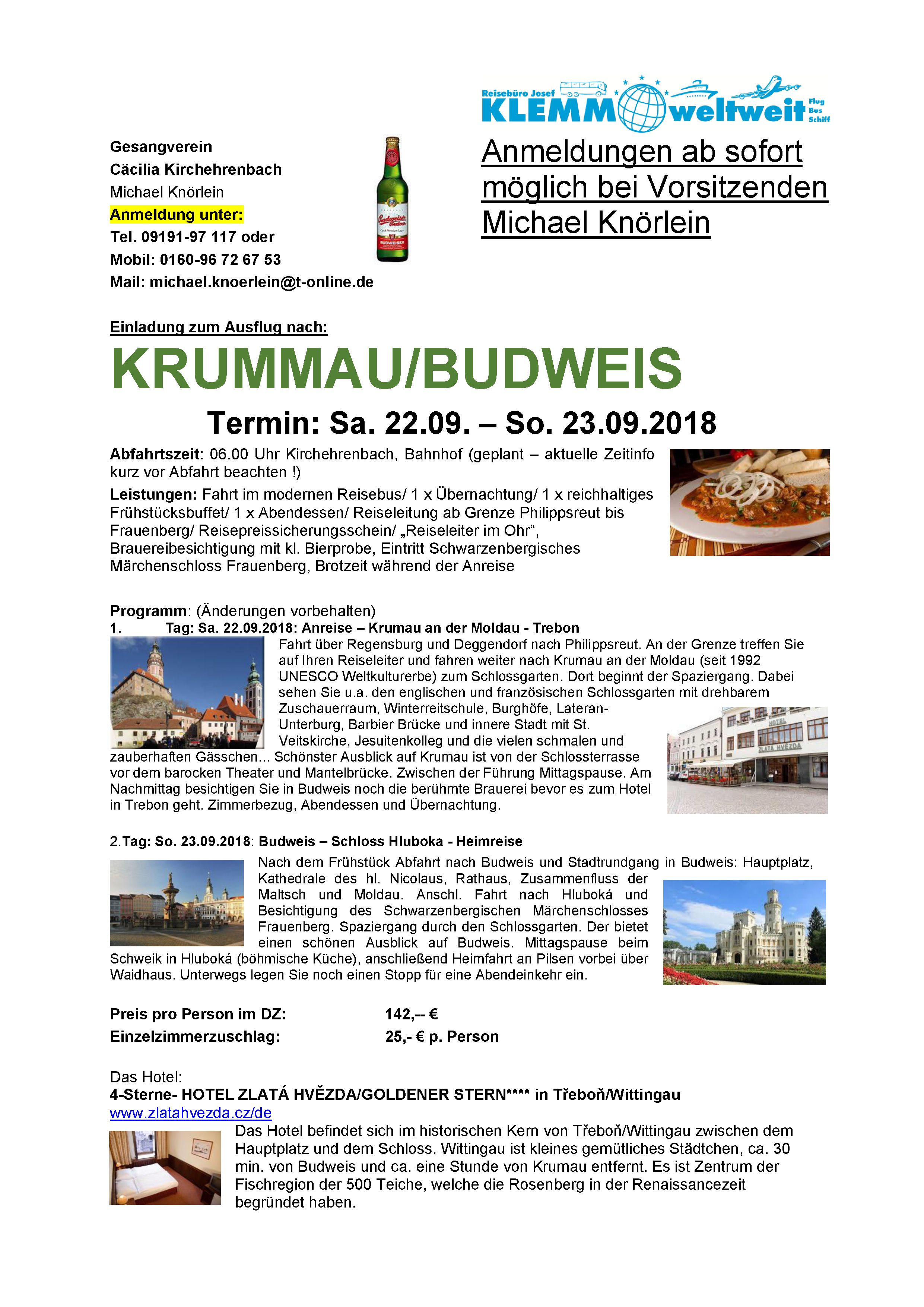 Einladungsschreiben Ausflug Krummau-Budweis